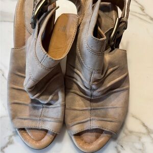 Earth Origins Taupe Ruched Open-Toe Slingback Mules